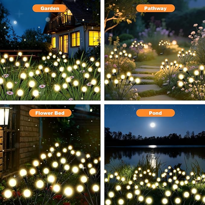 ALSO GO Solar Lights Outdoor 6 Pack 48 LEDs Firefly Lights Waterproof Solar Garden Light for Yard Patio Pathway Outdoor Decoration Gardening Gifts for Women Christmas Decor