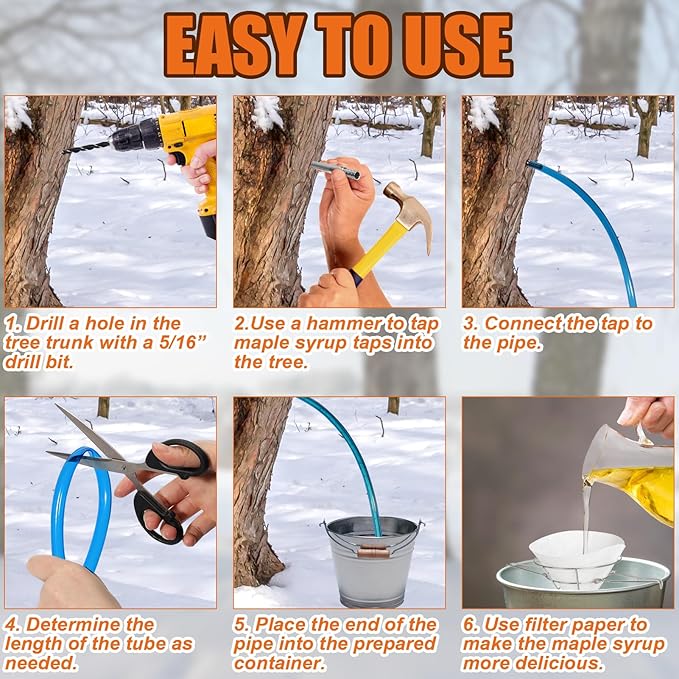 13Pcs Maple Syrup Tree Tapping Kit Include 7 Stainless Steel Maple Taps22.9ft Maple Syrup Tubing3 Maple Sap Filter1 Cleaning Brush1 Maple Tap Drill Bit for Maple Syrup Collection Supplies