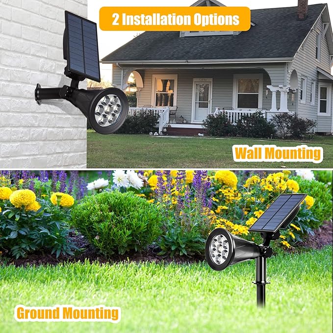 T-SUN Solar Spotlights 7 LED Solar Lights Outdoor Waterproof Auto ON/Off Adjustable Solar Garden Pond Lights for Tree Patio Yard Garden Driveway Stairs Pool Area (Yellow- 4 Pack)