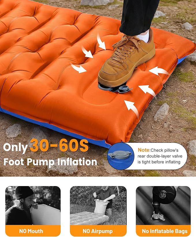 Camping Sleeping Pad5.9 Inch Thick Camping Mat with Built in Pillow and Foot PumpSelf Inflating Sleeping Pad for Camping Backpacking（Green