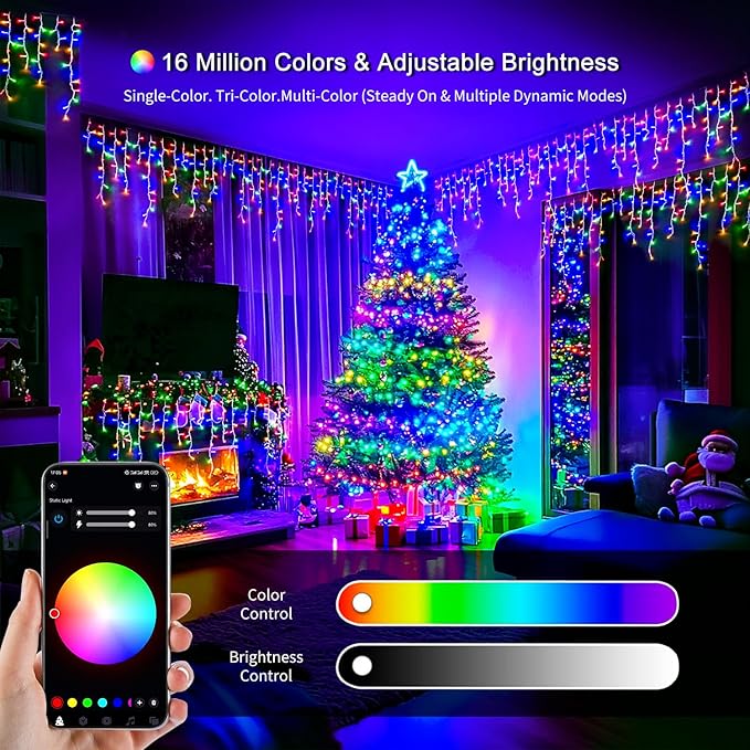JMEXSUSS 400 LED RGB Icicle Lights - Color Changing Plug-in for Indoor/Outdoor Christmas Decorations
