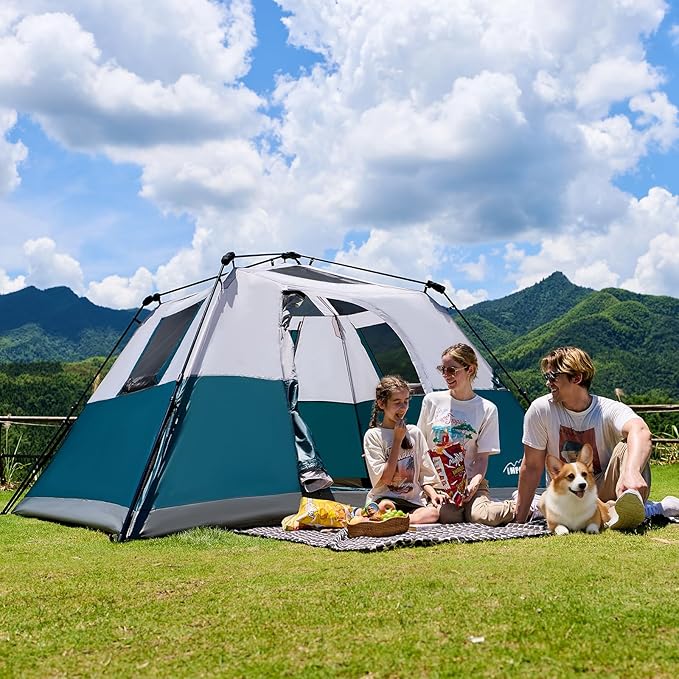 6 Person Instant Camping Tent with Rainfly 60s Easy Setup Family Cabin Tent 10x9ft 1200mm Waterproof &amp Skylight Ventilation Portable Shelter for Outdoor Camping Hiking Backyard