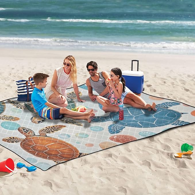 KLL Blue Red Turtle Waterproof Beach Accessories Packable Camping Party Foldable Mat for Grass Couples Gift esterillas de playa