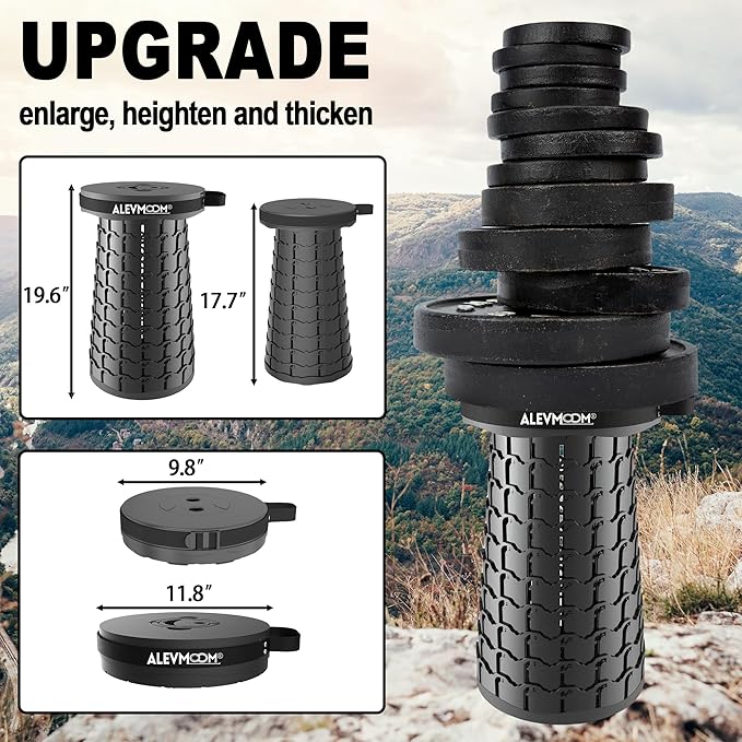 ALEVMOOM Upgraded 19.7 XXL Collapsible Stool with Cushion Portable Telescoping Stool Capacity 1000lbs Heavy Duty Retractable Folding Chair for Adults for Camping Fishing Hiking BBQ