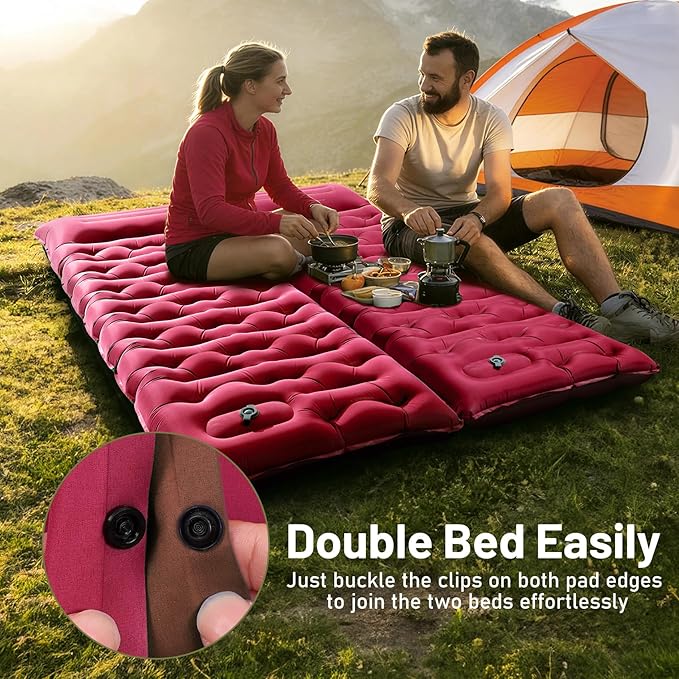 KASBAH Camping Sleeping PadExtra Wide 6 inch Thick Inflatable Sleeping Pads with Built-in Foot Pump and PillowUltralight Camping Mat Gear for Outdoor HikingCamping