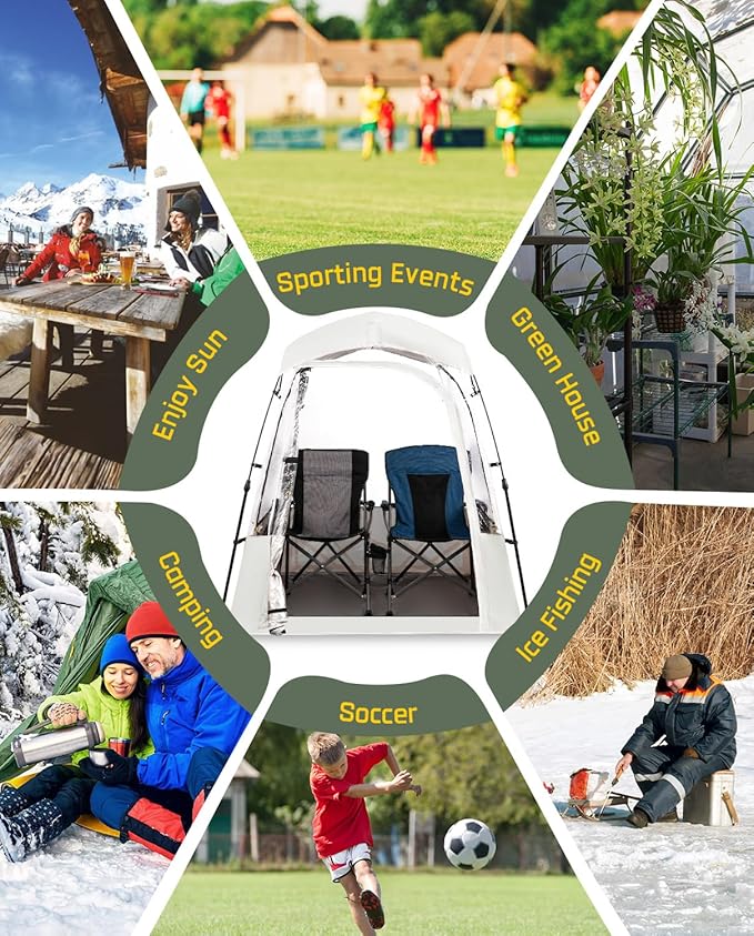 Pod All Weather Sports Tent Outdoor Pop Up Bubble Clear 540° View Winter Tent for 1-2 Person Instant Cold Weather Shelter with Rainfly for Soccer Football Softball &amp Other Sports Events