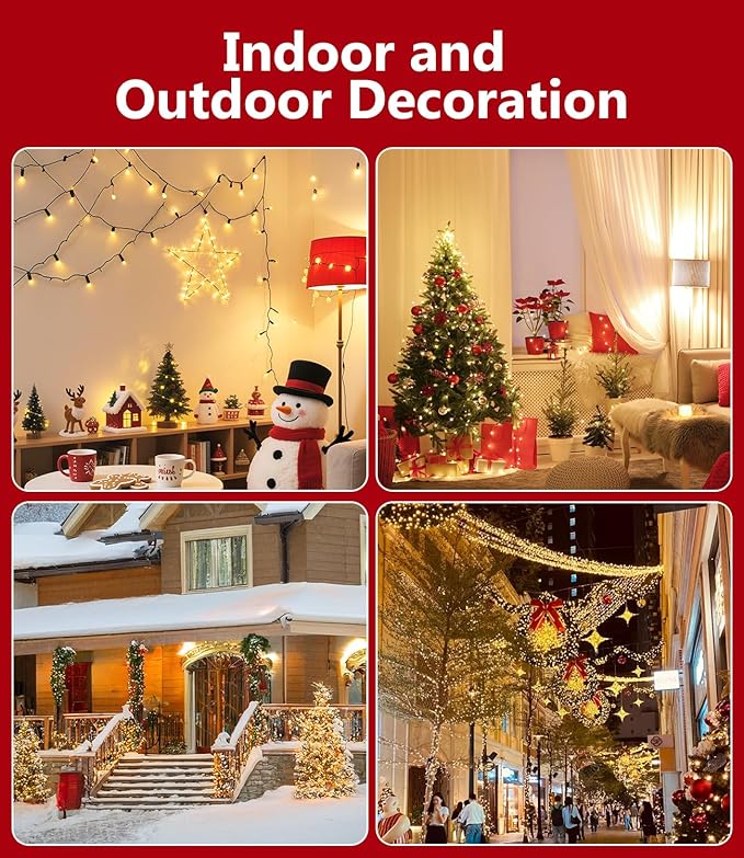 82FT 1000LED Warm White Christmas Lights Outdoor with 8 Modes IP44 Waterproof Plug in Christmas Tree Light Fairy String Lights for Christmas Patio Garden Indoor Outdoor Decor