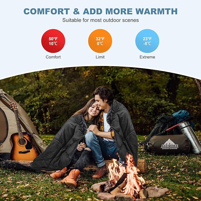 AGEMORE Cotton Flannel Double Sleeping Bag with Fleece Lined Hood Waterproof Queen Size 2 Person Sleeping Bag for Adults Cold Weather Camping Backpacking or Hiking 3-4season