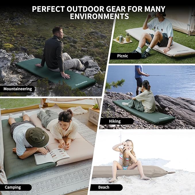 Naturehike 4/10cm Ultra Thick Foam Self Inflating Sleeping Pad R9.5 Patchwork Sleeping Mats with 75D Fabric 4 Seasons Air Mattress for Camping Travel Car Tent Cot Hiking
