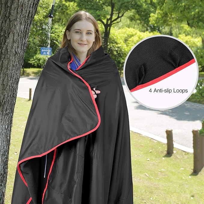 REDCAMP Large Waterproof Stadium Blanket for Cold Weather Soft Warm Fleece Camping Blanket Windproof for Outdoor Sports Blue/Red (Outer Black/Inner Black)