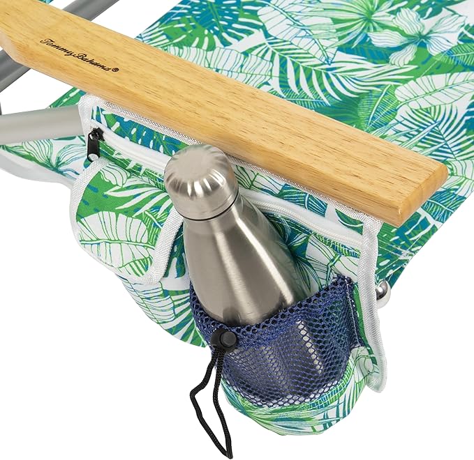 Tommy Bahama 5-Position Classic Lay Flat Backpack Beach Chair with Cooler and Cup Holder Portable Folding Beach Chair for Tanning Tropical Leaves