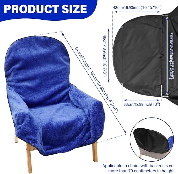 Reversible Cozy Seat Blanket Office Chair Blanket Polyester and Waterproof Oxford Fabric for Patio Camping Universal Fit for 90% Armchair Includes Drawstring(Blue)