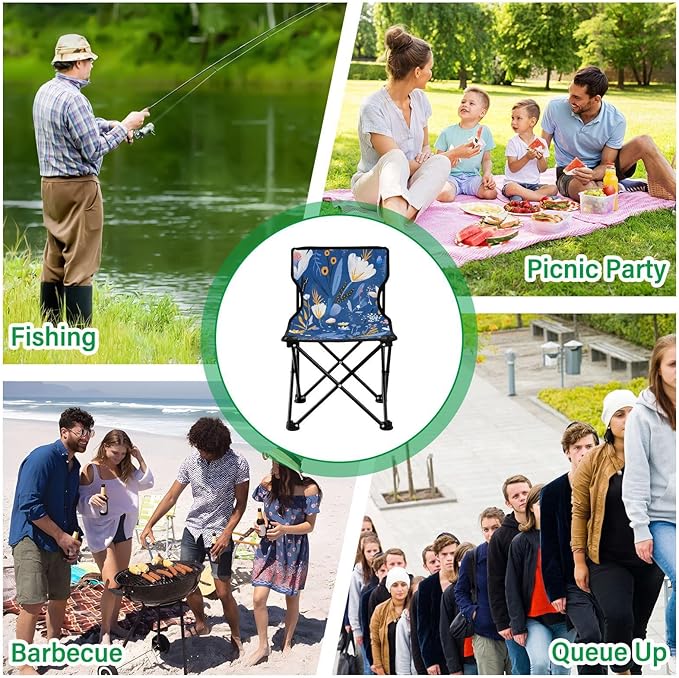 Late Night Plant Portable Camping Chairs Folding Chair - Durable Oxford Fabric Lightweight Iron Frame Easy Fold Design - Ideal for Outdoor Activities Camping Fishing and Travel
