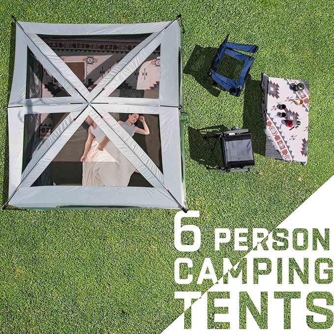 Happy Travel Tent 6 Person Tents for Camping Waterproof Easy Setup Camping Tent with Rainfly Portable Large Family Cabin Tent with 5 Large Mesh Windows and Carry Bag for Outdoor Camping &amp Hiking