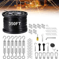Upgraded Outdoor String Light Hanging Kit 350ft Globe String Light Suspension Kit w/Expansion Hook Stainless Steel 304 String Light Guide Wire Black Guy Wire kit for Wedding Dinner Barbecue
