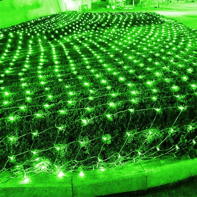WATERGLIDE Outdoor Christmas Net Lights 12FT x 5FT 360 LED Mesh String Light with 8 Lighting Modes Connectable Waterproof Lights for Garden Tree Bushes St. Patrick's Day Party Decorations Green