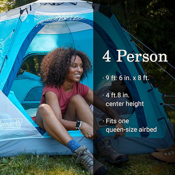 Coleman Camp Burst 4-Person Camping Tent Umbrella-Style Pop-Up Tent with 45s Easy Setup Dark Room Option Available Tub Floor and Taped Seams Keep You Dry 360° Views | Umbrella-Style Pop-Up Tent