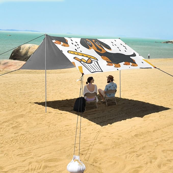 Cute and Simple Dachshund Dog Camping Sun Shelter Beach Tent Portable Beach Sun Shade Outdoor Canopy for Camping Trips Fishing Picnic