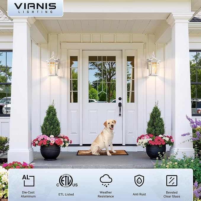 VIANIS Large Dusk to Dawn Outdoor Wall Lights White Exterior Wall Light 100%Aluminum Waterproof Front Door Light Fixture Outdoor Modern Outside Garage Lights Fixtures with Tempered Glass for House