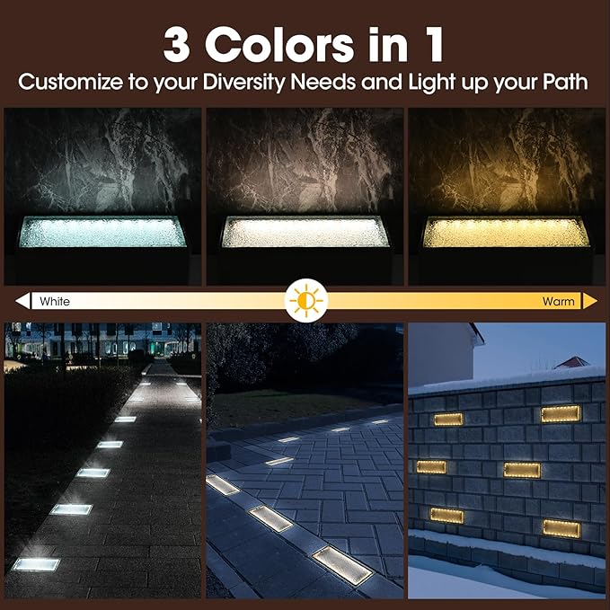 Drart Solar Paver Lights 4x8 Inch IP67 Waterproof Recessed Brick Pathway Lighting Outdoor for Driveway Walkways Patio Garden Pavers Yard (2700K/4500K/6000K 2 Pack)