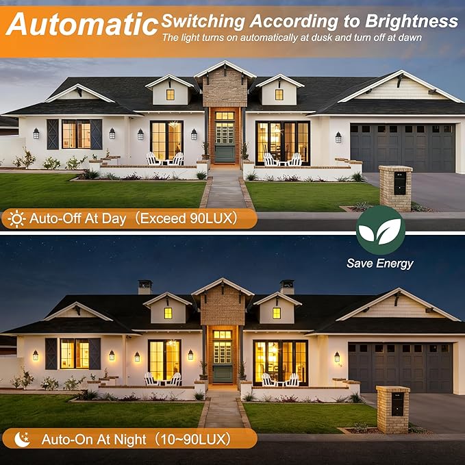 Dawn to Dusk Sensor Outdoor Wall Light Fixtures Waterproof Anti-Rust Exterior Lighting Fixtures Black Outdoor Wall Lantern for Porch Patio Front Door Garage House -2 Pack