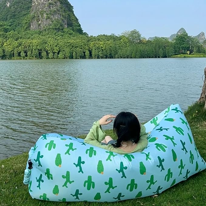 Inflatable Couch for CampingInflatable Lounger Air Sofa ChairPortable Festival Couch for Outdoor Beach Hiking Picnics Music Festivals (Cactus)