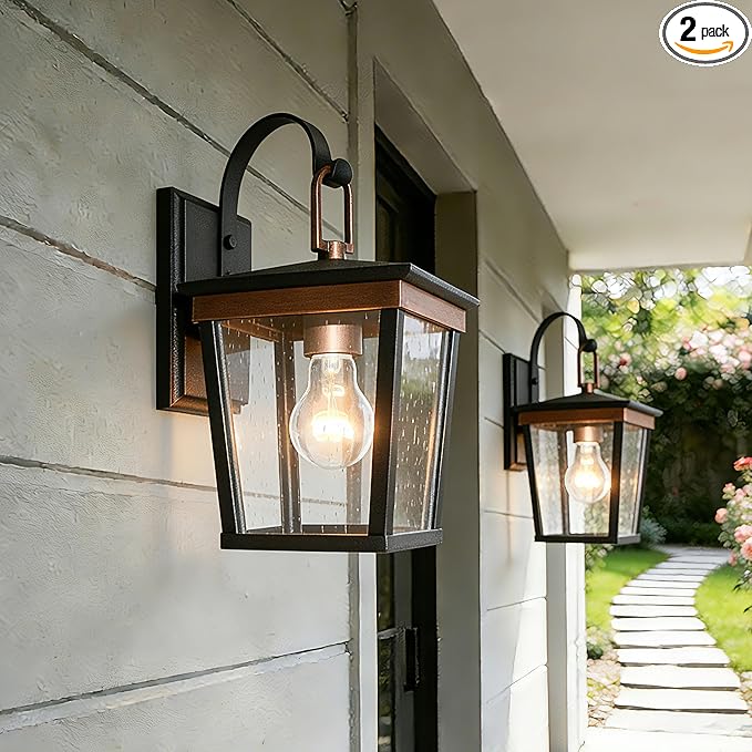 ALVIME 2 Pack Copper Outdoor Wall Sconces Waterproof Porch Light with Clear Seeded Glass E26 Base for Entryway Backyard Patio