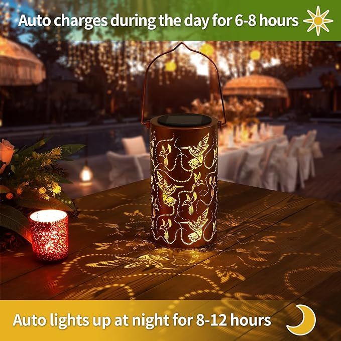 Solar Lanterns Outdoor Hanging Hummingbird Decor LanternWaterproof Hollow Out Metal Decorative Garden LightGraceful Decoration for PatioYardLandscapeWalkwayFestival