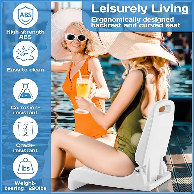 4 Pcs Pool Chairs Foldable Poolside Chairs for Edge of Pool Portable Seat for Outdoor Beach Stadium Durable ABS Plastic with Back Support(White)