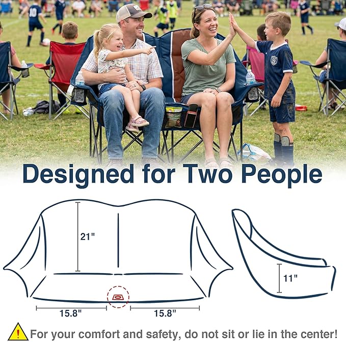 Oversized USLCamping Chair - 2 Person Portable Folding Outdoor Loveseat Heavy Duty Lawn Chairs for Adults with Padded Cushion &amp Dual Cup Holders Supports 660LBS for CampingSportsPicnic