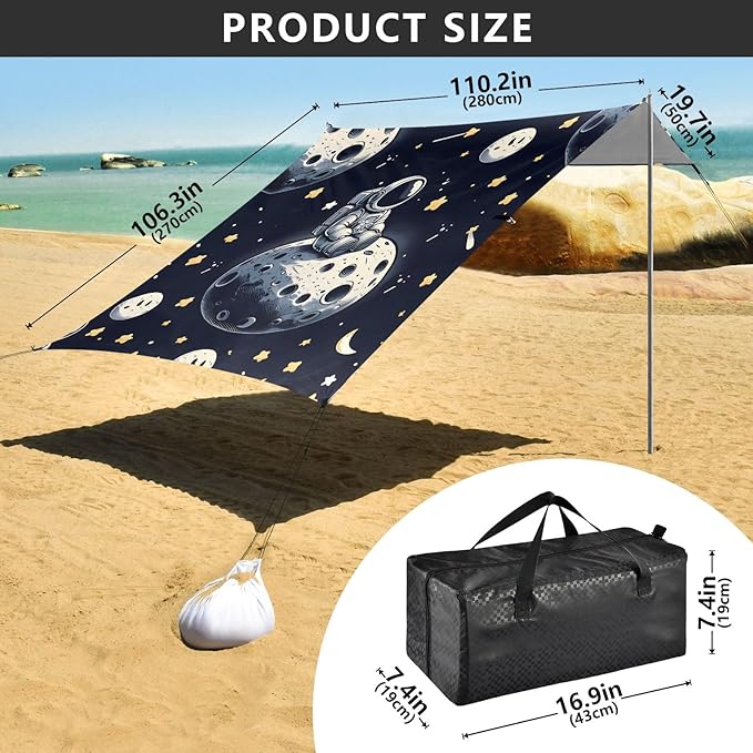 Lonely Astronaut on The Moon Camping Sun Shelter Beach Tent Portable Beach Sun Shade Outdoor Canopy for Camping Trips Fishing Picnic