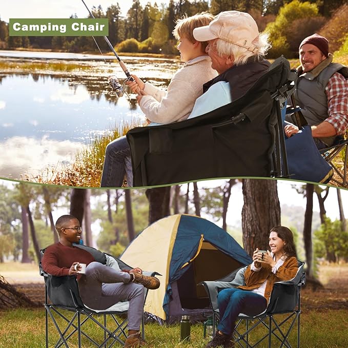 Slsy Oversized Camping Chair Portable Camp Chair Folding Chaise Lounge Chair Heavy Duty Foldable Moon Chair for Lawn Outdoor Picnic Lounge Patio(Black Gray)