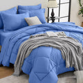 HEVUMYI Royal Blue Queen Comforter Set - 7-Piece All Season Bed in a Bag Queen Ultra Soft Bedding Set with Comforter Flat Sheet Fitted Sheet Pillowcases Pillow Shams