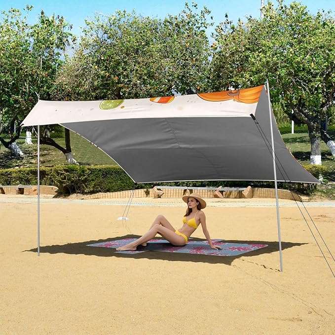 ALAZA Witch Cat Pumpkin Beach Tent Sun Shelter UPF50+ Protection Beach Shade Canopy w/ 4 Sandbags for Outdoor Camping Fishing Backyard Fun Picnic 10x9 ft