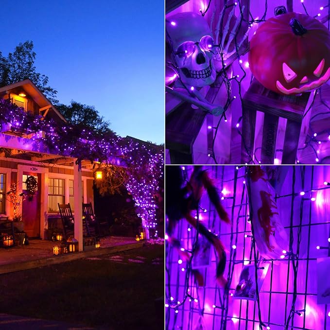 BrizLabs Purple Halloween Lights 2 Pack 78.74ft 240 LED Halloween String Lights Plug in Purple Mini Tree Light Connectable 8 Modes Outdoor Holiday Lighting Waterproof for Tree Home Yard Patio Decor