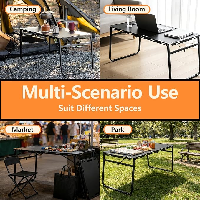Camping Table Folding Portable Table 40.9x19.3 (Innovative Nitrogen Gas Strut) Outdoor Folding Tactical Table with Carry Handle Bonus Storage Bag for Camping Picnic Party