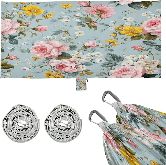 Delicate Roses Floral Camping Hammock Portable Hammocks 500 lb Upgraded Thickened with Tree Straps and Attached Carry BagPerfect for OutdoorIndoorBeachCampingTravel
