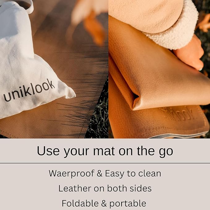 Uniklook Vegan Leather Reversible Multipurpose Paly mat Kids Infant Picnic Blanket - Waterproof Baby Splat mat for High Chair Sand Proof Beach Blanket Indoor Outdoor (Cream Black)