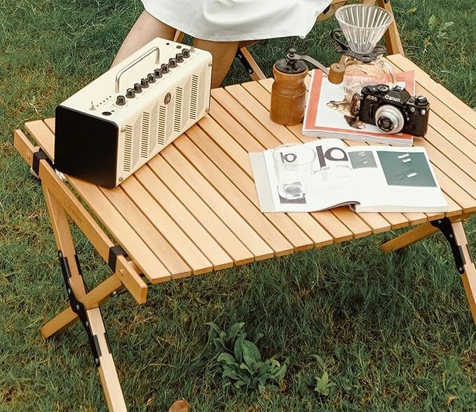 S'more Folding Picnic Table Portable Camping Table with Carry Bag Wood Outdoor Table for Picnic Camping Travel Party Beach Garden Patio gailgating BBQEasy to Assembly (L Size-120cm)