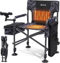 X Strike Heated Fishing Chair with Rod Holder Cooler Bag Storage Bag Shoulder Strap and Adjustable Feet 350LBS Heavy Duty Folding Ice Fishing Chair for Adults Outdoor Camping (Battery Not Included)