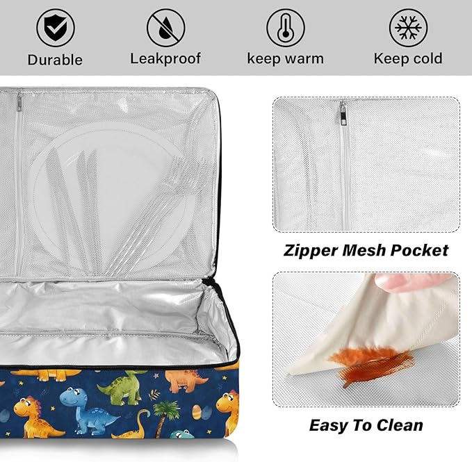 Casserole Carrier Playful Cartoon DinosaursInsulated Casserole Carrier for Hot or Cold Food Thermal Lunch Tote for Potluck Parties Picnic Beach Fits 9 x 13 Inches Baking Dish