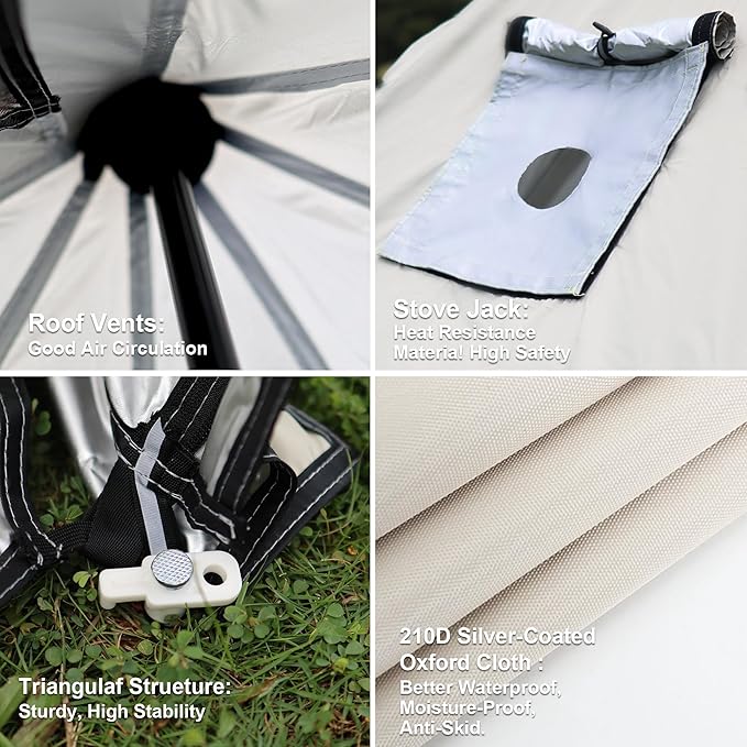 Yurt Tent 118 x 118 x 79 in 4-Season Camping Tent with Stove Jack 2-3 Person Oxford Tents Waterproof Bell Tent and Windproof Easy SetupTraveling Hiking Picnic