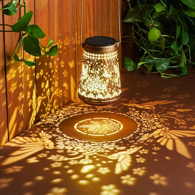 2 Pack Solar Lanterns Outdoor Waterproof Birthday Gifts for Women Mom Grandma Hollowed-Out Metal Hummingbird Hanging Solar Lantern Lights Outdoor Decor 2 Modes Lights Decor for Yard Patio