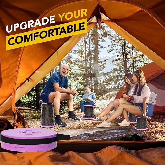 ALEVMOOM Upgraded 19.7 Portable Collapsible Folding Stool Retractable Telescoping Foldable Stool for Adults Heavy Duty Camping Sturdy with Max Load Capacity 1000lbs for Outdoor Fishing Hiking BBQ
