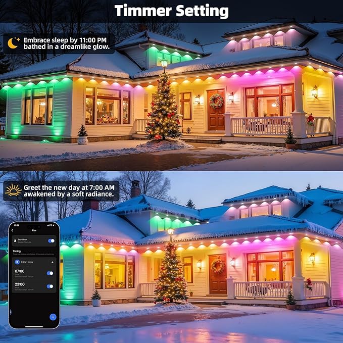 Permanent Outdoor Lights for House IP67 Waterproof with 10 RGB+IC Permanent Holiday Lights 16.4ft Eaves Lights Outdoor DIY Scene for Halloween Christmas Decor Work with Google Assistant Alexa