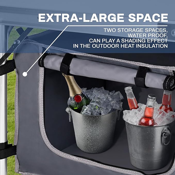 Elevon Aluminum Alloy Portable Camping Dining Storage Compartment Adjustable Table Legs Suitable for Beaches Courtyards Picnics BBQ and Parties White