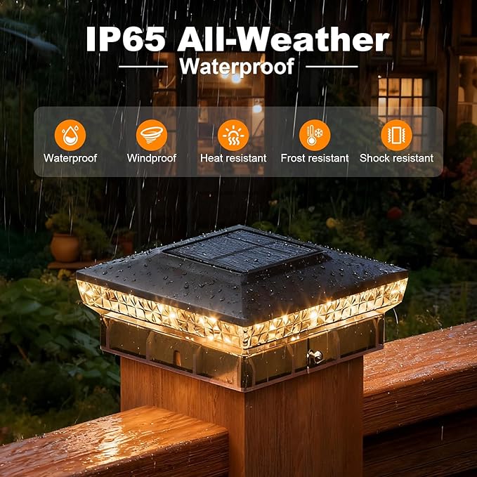 APONUO Solar Post Cap Lights for 4x4 Wood &ampVinyl Posts 3 Light Modes &amp 800mAh Battery IP65 Waterproof Rugged Unibody Solar Outdoor Lights for Fence Deck &amp Patio (Black 6 Pack)