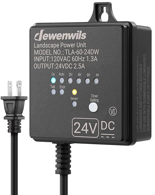DEWENWILS Low Voltage Landscape Transformer 60W 120V AC to 24V DC Landscape Lighting Transformer with Timer &amp Photocell Sensor Outdoor Weatherproof for LED Lights Spotlights Pathway Lights