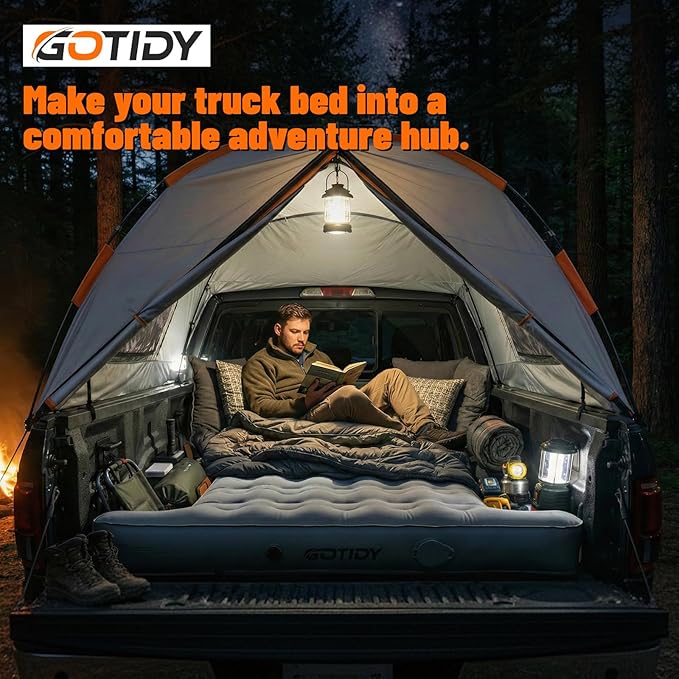 Truck Bed Mattress 5.5-5.8ft for Full-Size Pickup Fabric Texture Truck Bed Air Mattress Side Space for Stuff Customized for F150/Silverado/Ram1500 with Detachable Air Pump for Road Trips &amp Tra