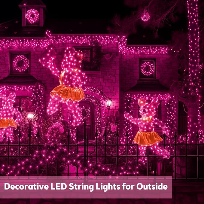 Extra-Long 144FT Solar String Lights for Outside 2 Pack 400LED Solar Valentine's Day Lights Outdoor Waterproof Copper Wire 8 Modes Fairy Twinkle Solar Lights for Tree Garden Party Xmas (Pink)